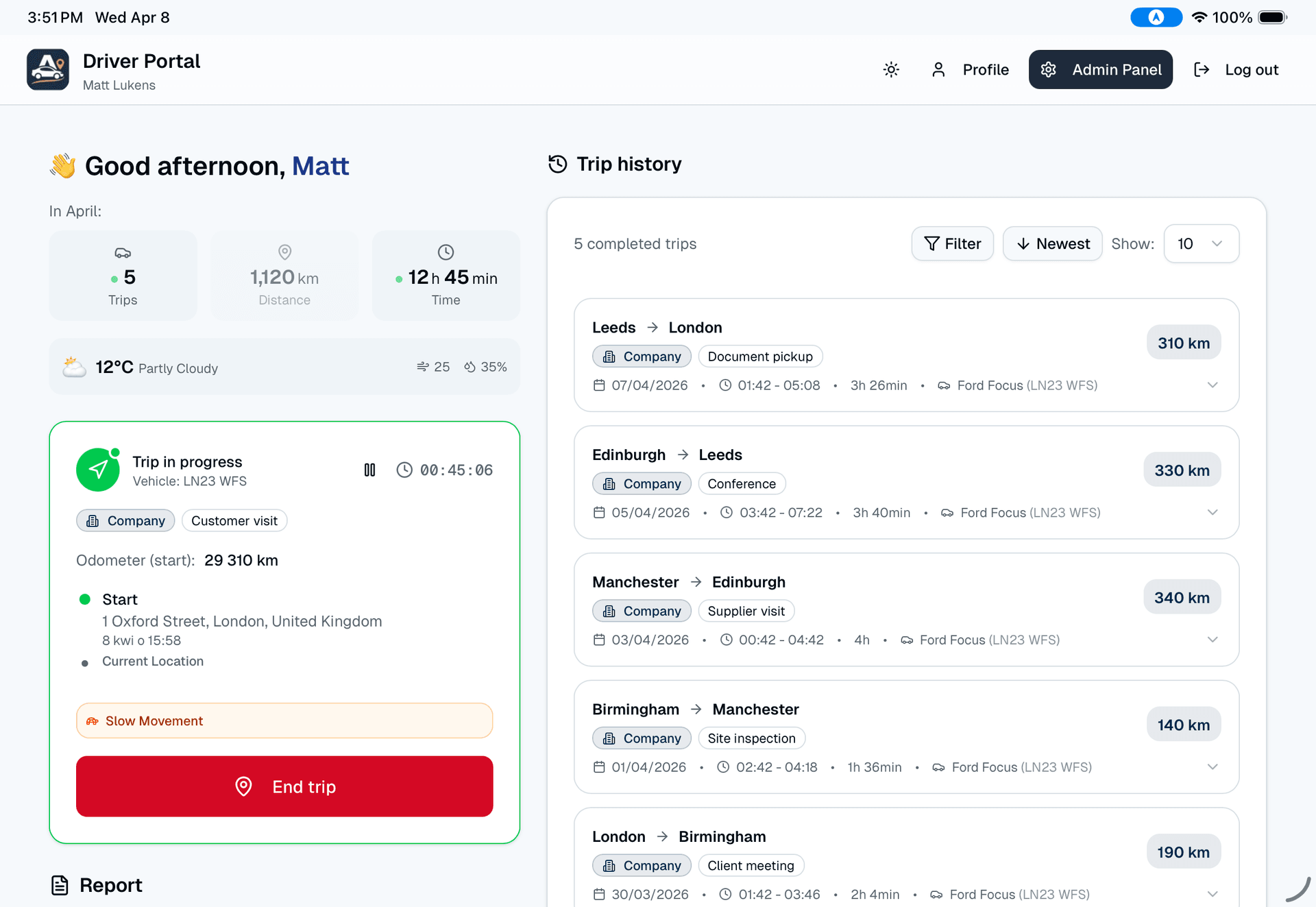 Aplikacja Autokilometry - panel kierowcy do ewidencji przebiegu pojazdu